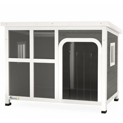 PawHut Casetta per il Cane con Finestrelle e Ingresso a Tenda Grigio Chiaro