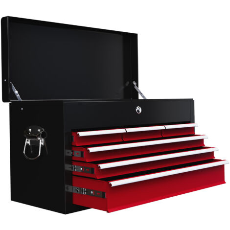HOMCOM Cassetta Porta Attrezzi in Acciaio con Serratura 60x26x34 cm Nero e Rosso (1/5)