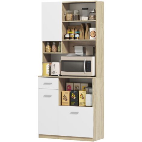 HOMCOM Dispensa Cucina con 3 Armadietti, Cassetto e 4 Ripiani Aperti Bianco