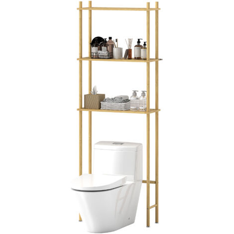HOMCOM Mobile Bagno Sopra WC a 3 Ripiani in Bambù 63.5x25.5x181 cm color Legno