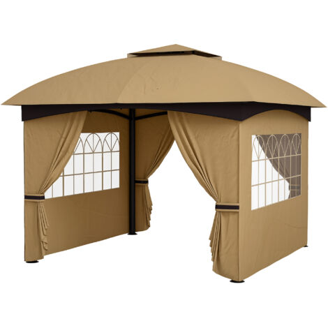 Outsunny Gazebo da Giardino 3.4x3.4m con Tetto a 2 Livelli e Pareti Beige