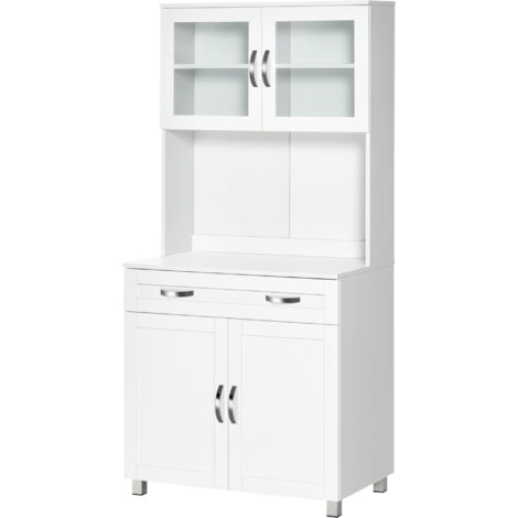 HOMCOM Credenza Cucina a 2 Armadietti, Ante in Vetro e Mensole Regolabili Bianco