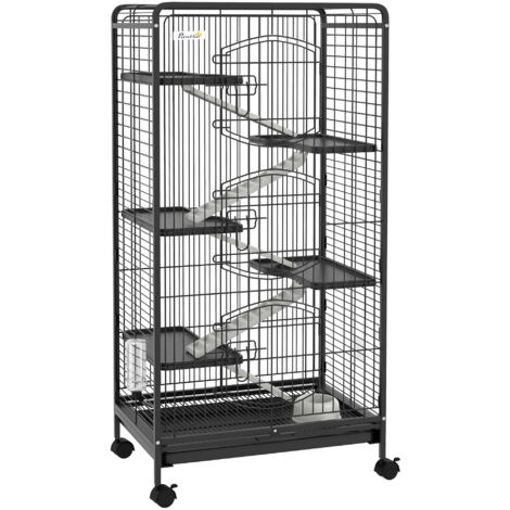 PawHut Gabbia per Piccoli Animali con 5 Rampe, 5 Piani e Ruote 61.5x44x131cm