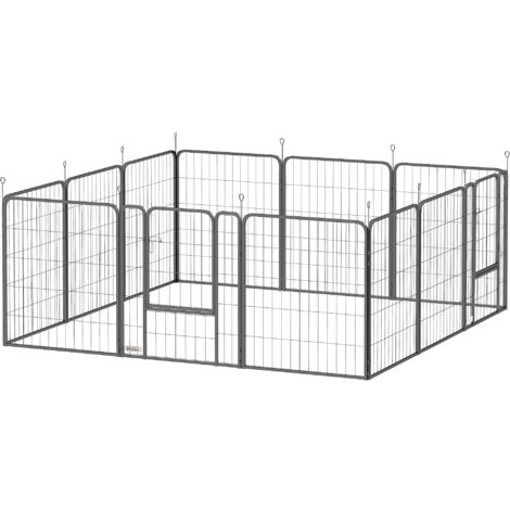 PawHut Recinto per Cuccioli a 12 Pannelli da 68x1.5x80 cm in Acciaio Nero
