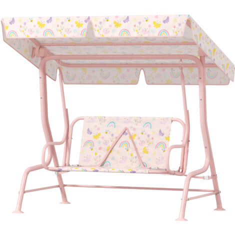 AIYAPLAY Dondolo 2 Posti per Bambini da Esterno con Tettuccio Regolabile Rosa