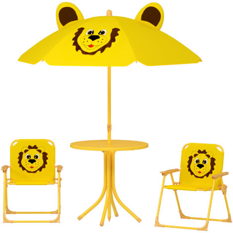 AIYAPLAY Set Tavolo, 2 Sedie e Ombrellone da Giardino per Bimbi 2-5 Anni Giallo