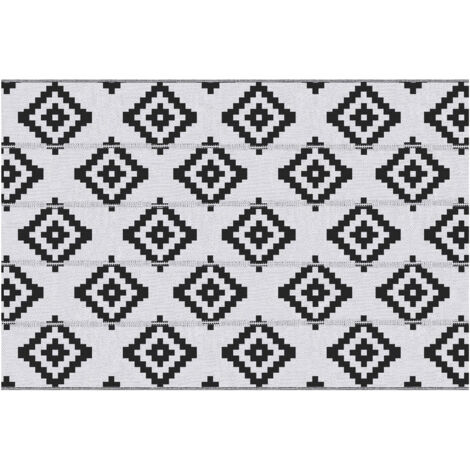 Outsunny Tappeto Esterno Fantasia Geometrica Reversibile 2.74x1.82 m Nero