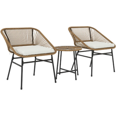 Outsunny Set da Esterno 3pz con 2 Sedie con Cuscino e Tavolino Rotondo