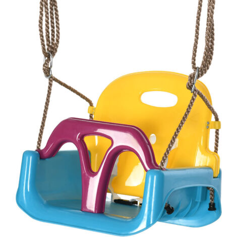 Outsunny Altalena per Bimbi 9-36 Mesi 3 in 1 con Cintura e Corda Regolabile Blu (1/5)