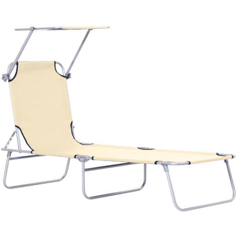 Outsunny Lettino Prendisole Pieghevole e Reclinabile con Tettuccio Beige