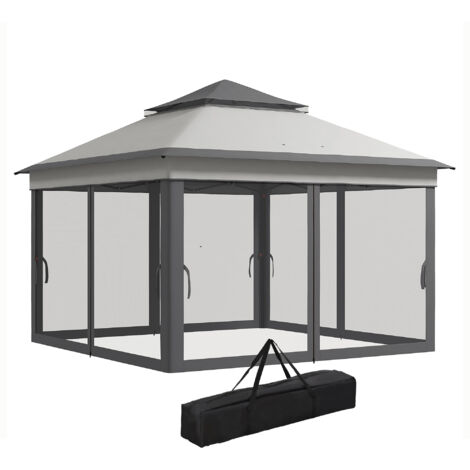 Outsunny Gazebo da Giardino Regolabile su 3 Livelli con Pareti Grigio