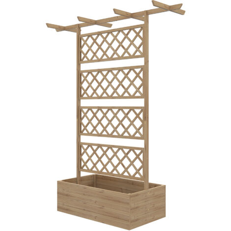 Outsunny Fioriera Verticale in Legno con Traliccio per Rampicanti e 4 Ruote
