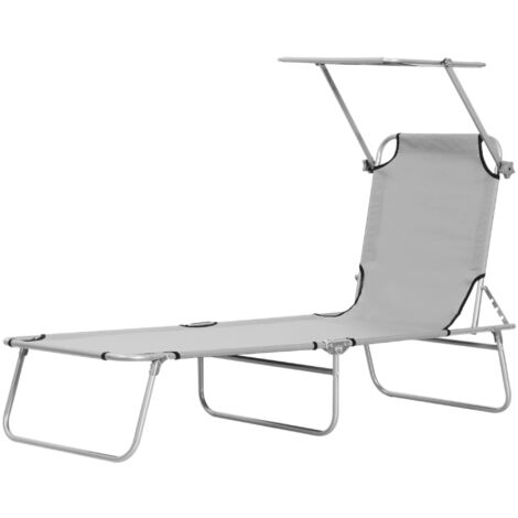 Outsunny Lettino Prendisole Pieghevole e Reclinabile con Tettuccio Grigio Chiaro