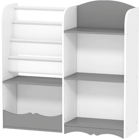 ZONEKIZ Mobile Portagiochi per Bambini con Ripiani in Legno 85x26x84cm Grigio