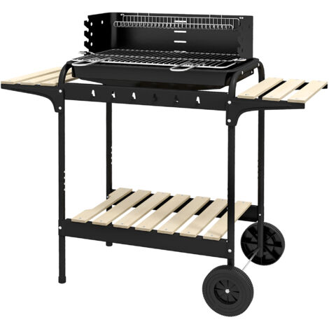 Outsunny Barbecue da Giardino ad Altezza Regolabile Nero con Vassoio