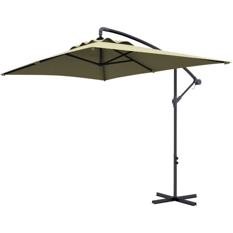 Outsunny Ombrellone da Giardino a Braccio 3x2m con Apertura a Manovella Beige