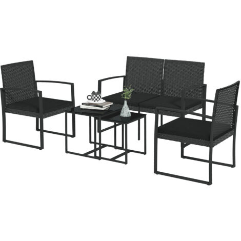 Outsunny Set da Esterno con 2 Sedie, Divanetto e 2 Tavolini Effetto Rattan