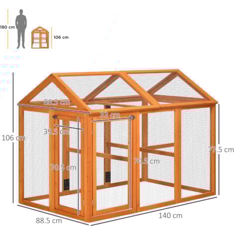 PawHut Gabbia per Galline in Legno e Metallo con Porte Multiple 140x88.5x106cm