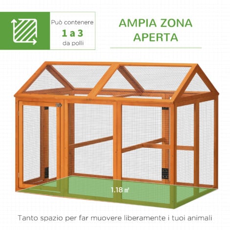 PawHut Gabbia per Galline in Legno e Metallo con Porte Multiple 140x88.5x106cm