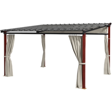 Outsunny Pergola con Tende Laterali e Tetto Retrattile in PC Bianco Crema