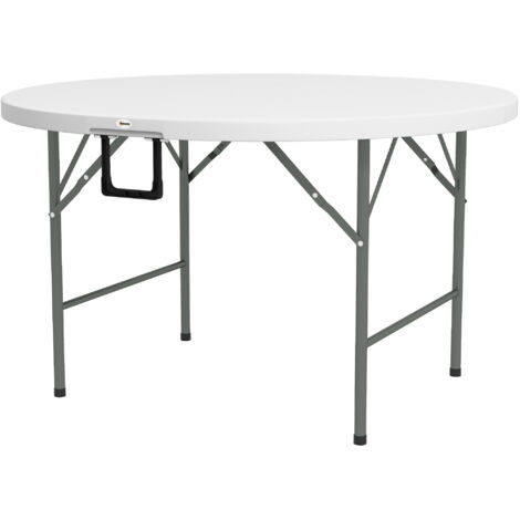 Outsunny Tavolo da Esterno Pieghevole e Rotondo in Acciaio e HDPE Grigio Bianco (1/5)