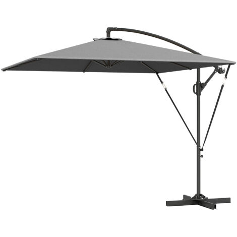 Outsunny Ombrellone a Braccio 2.5x2.5m a Manovella Inclinabile e Girevole Grigio