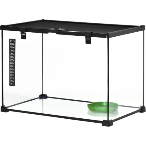 PawHut Terrario per Tartarughe Rialzato con Serratura 50x30x35 cm Nero
