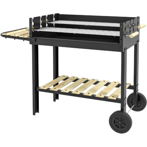 Outsunny Barbecue a Carbonella ad Altezza Regolabile Nera con 2 Griglie