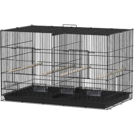 PawHut Gabbia per Uccellini con Divisorio e Ripiano Inferiore 94x57x57 cm Nero