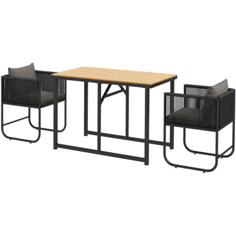 Outsunny Set da Giardino 3 Pezzi con 2 Sedie e Tavolo Nero Grigio e color Legno