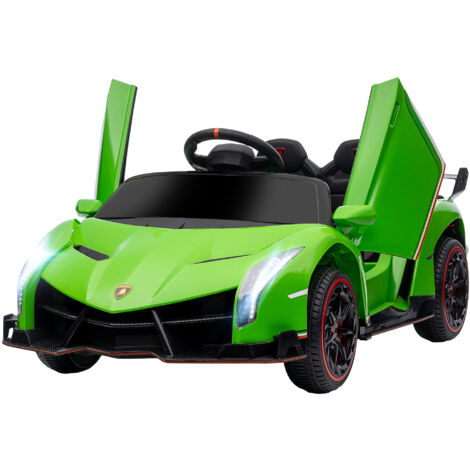 HOMCOM Macchina Elettrica per Bambini Lamborghini Veneno 12V, Auto per Bambini con Batteria Rimovibile, Telecomando, Portiere a Farfalla e Ruote con Sospensioni, Età 3-6 Anni, Verde