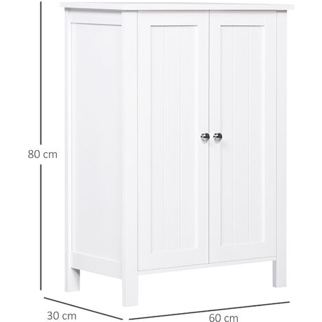 kleankin  Mobiletto 2 Ante con Maniglie 2 Ripiani da Bagno Bianco 60 x 30 x 80cm