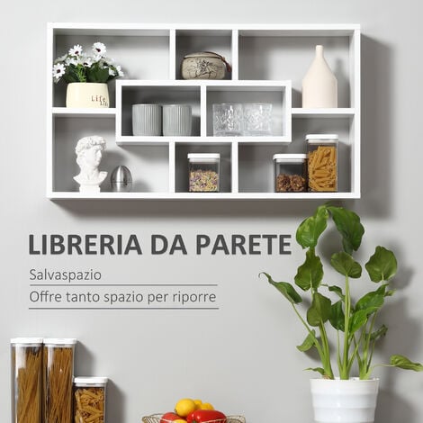HOMCOM  Pensile Libreria da Parete 8 Vani in 3 Diverse Dimensioni 85x14.5x47.5