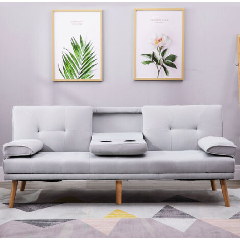 HOMCOM  Divano Letto 3 Posti Design Scandinavo Reclinabile 2 Braccioli