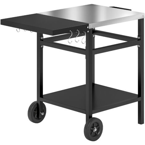 Outsunny Carrello per Barbecue con Piano in Acciaio e Mensola Richiudibile Nero
