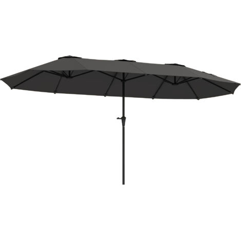 Outsunny Ombrellone Giardino Double Face Con Luci LED Solari - 440x260 Cm - Manovella, Struttura Acciaio, Grigio Scuro - 3