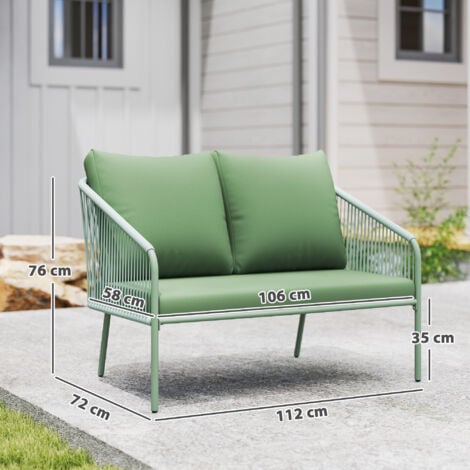 Outsunny Divano da Esterno 2 Posti in Rattan Stile Boho con Cuscini Verde