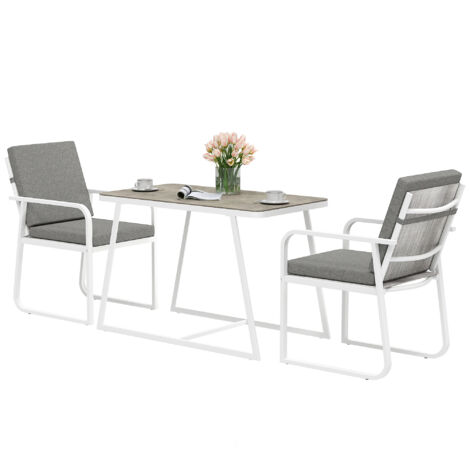 Outsunny Set da Giardino 3 Pezzi con 2 Sedie e Tavolo da Esterno Bianco