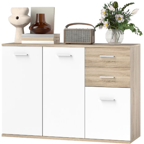 HOMCOM Credenza Cucina con 3 Armadietti e 2 Cassetti in Legno color Legno