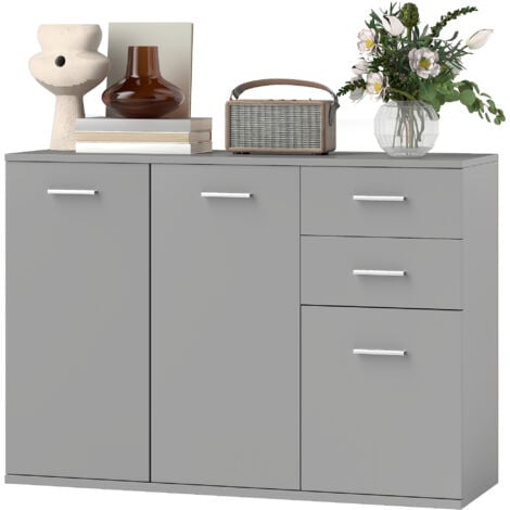 HOMCOM Credenza Cucina con 3 Armadietti e 2 Cassetti in Legno Grigio Chiaro