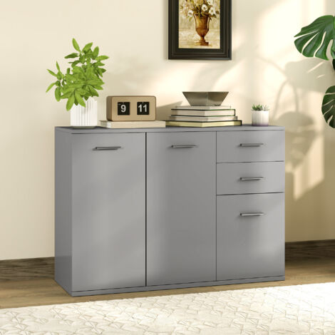 HOMCOM Credenza Cucina con 3 Armadietti e 2 Cassetti in Legno Grigio Chiaro