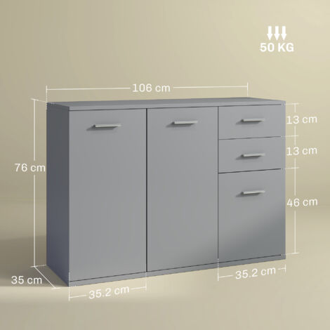 HOMCOM Credenza Cucina con 3 Armadietti e 2 Cassetti in Legno Grigio Chiaro