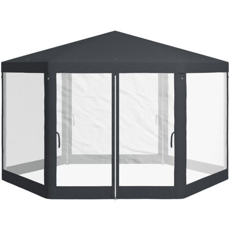 Outsunny Gazebo da Esterno Esagonale con Pareti in Rete e 2 Porte Grigio