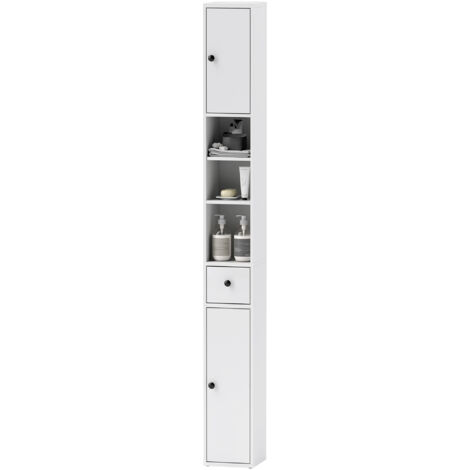 HOMCOM Mobile Colonna Bagno con 2 Armadietti, 3 Ripiani Aperti e Cassetto Bianco