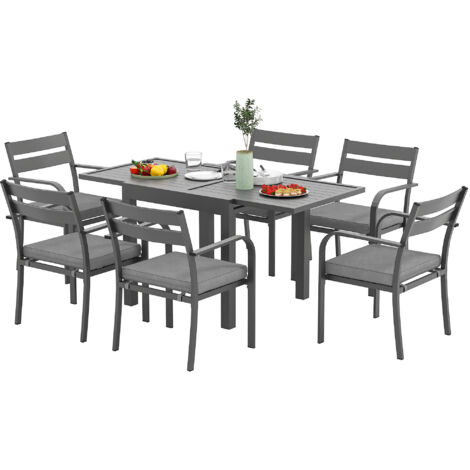 Outsunny Set da Esterno con Tavolo Allungabile e 6 Sedie Impilabili Grigio