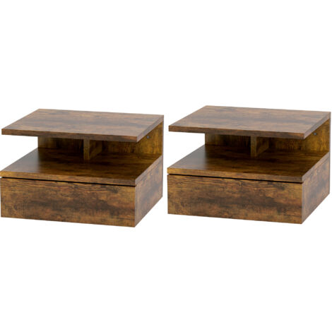 HOMCOM Set 2 Comodini Sospesi per Camera, Comodini Moderni con Fissaggio a Parete, in Legno, 40x30x15cm|Aosom