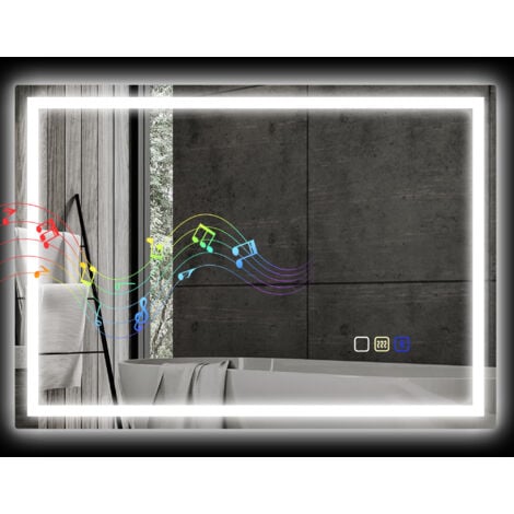 HOMCOM Specchio Bagno Antiappannante Illuminato con Speaker Bluetooth 50x70 cm