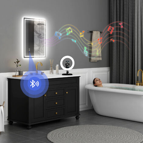HOMCOM Specchio Bagno Antiappannante Illuminato con Speaker Bluetooth 50x70 cm