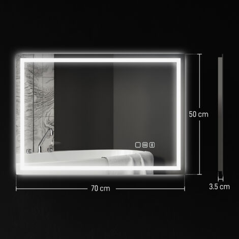 HOMCOM Specchio Bagno Antiappannante Illuminato con Speaker Bluetooth 50x70 cm