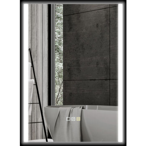 HOMCOM Specchio da bagno Bluetooth con illuminazione a LED 50 x 70 cm, specchio luminoso da parete, orologio, antiappannamento, 3 colori luce, dimmerabile, memoria, interruttore tattile, vetro